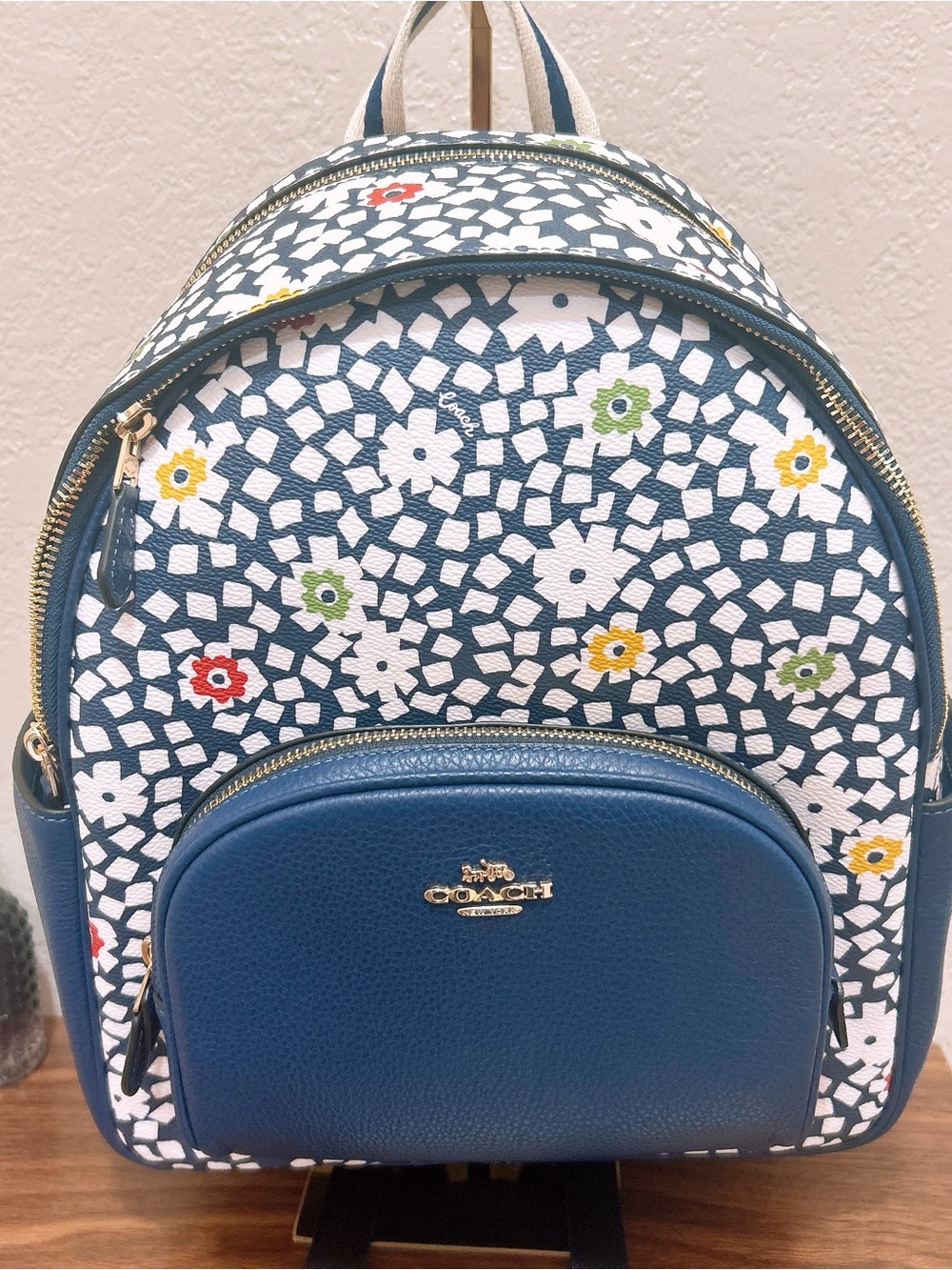 Coach court Navy Floral Mosaic Backpack